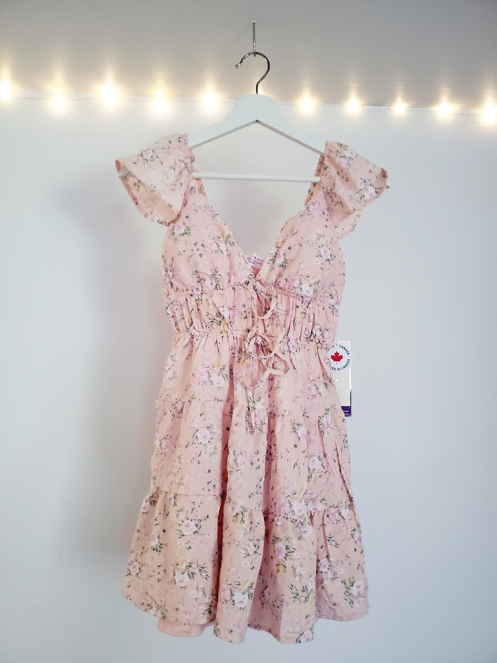 Pink Floral Ruffle Dress with Tie-Front Bust